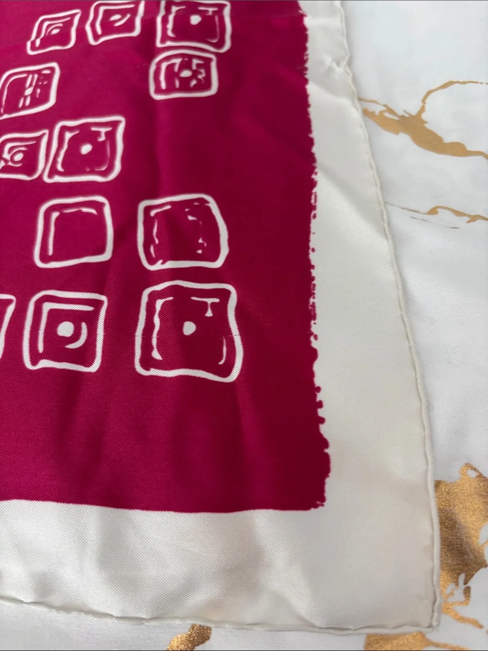 St. John Deep Magenta Silk Scarf with White Geometric Squares